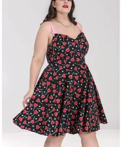 New In Hell Bunny Lollies Hearts 50's Swing Dress Black