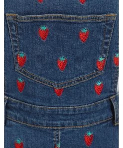 Hell Bunny Strawberry Denim 50's Pinafore Dress Blue New In