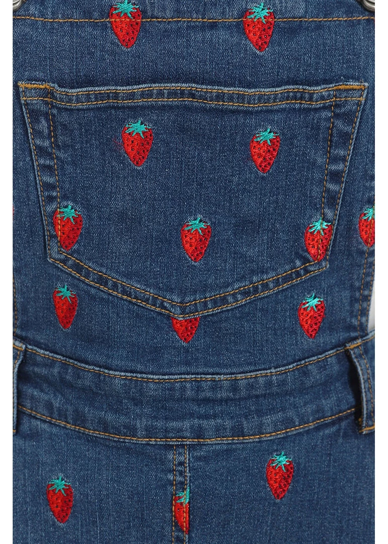 Hell Bunny Strawberry Denim 50's Pinafore Dress Blue New In