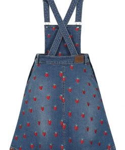 Hell Bunny Strawberry Denim 50's Pinafore Dress Blue New In