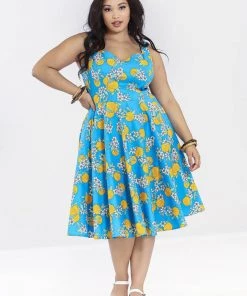 Hell Bunny Valencia Oranges 50's Swing Dress Blue