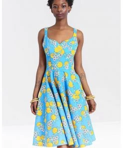 Hell Bunny Valencia Oranges 50's Swing Dress Blue