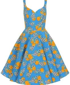 Hell Bunny Valencia Oranges 50's Swing Dress Blue