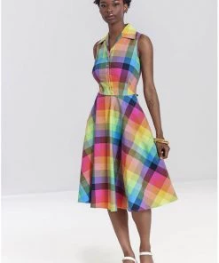 New In Hell Bunny Lucia Rainbow 50's Swing Dress Multi