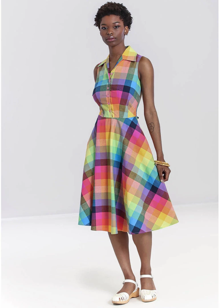 New In Hell Bunny Lucia Rainbow 50's Swing Dress Multi