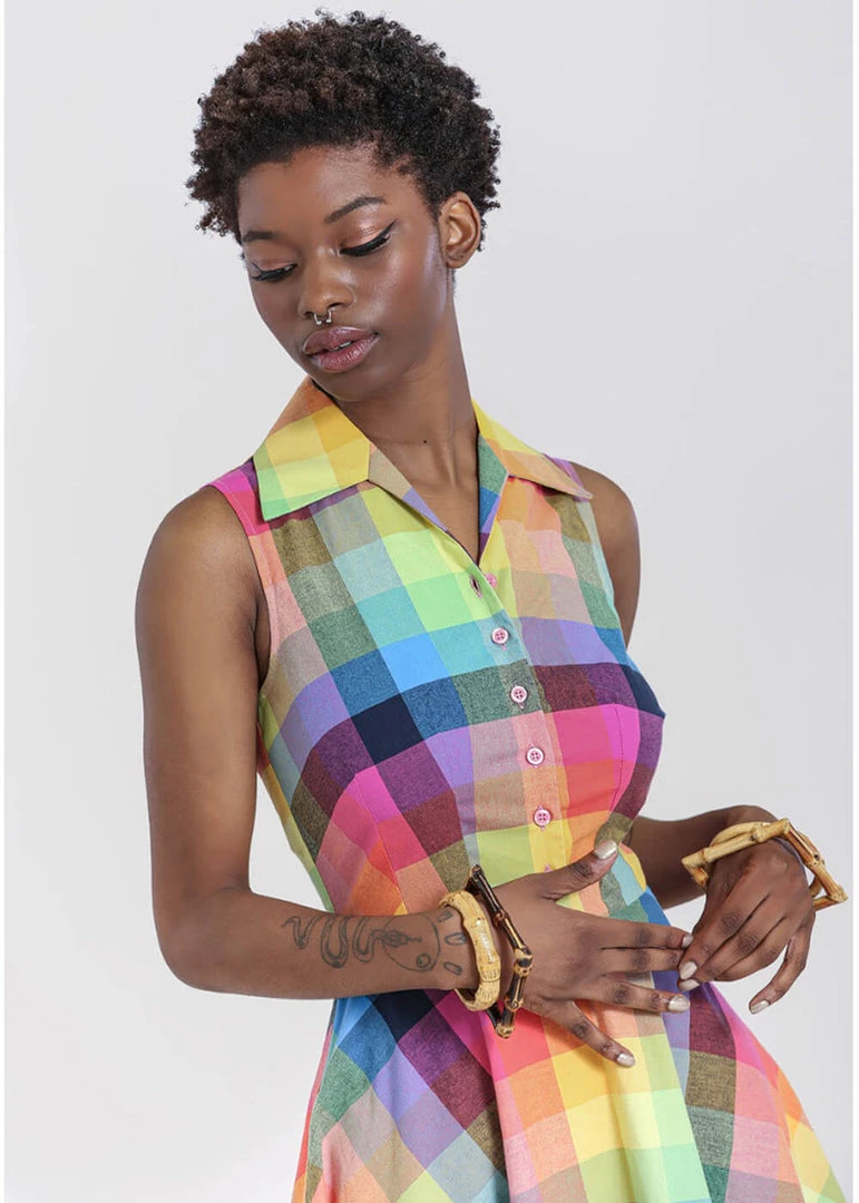 New In Hell Bunny Lucia Rainbow 50's Swing Dress Multi