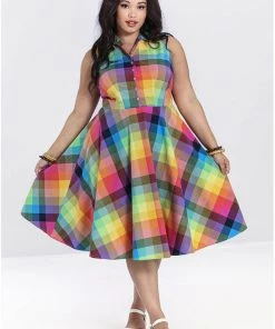 New In Hell Bunny Lucia Rainbow 50's Swing Dress Multi