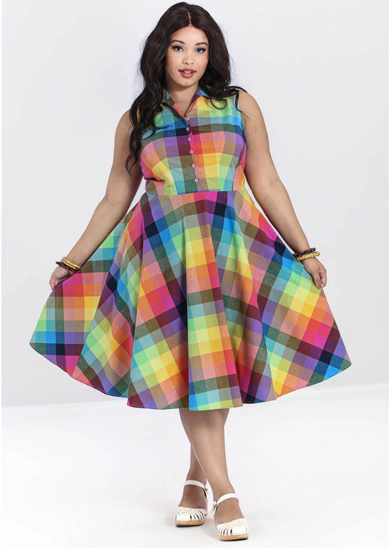 New In Hell Bunny Lucia Rainbow 50's Swing Dress Multi