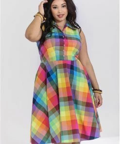 New In Hell Bunny Lucia Rainbow 50's Swing Dress Multi