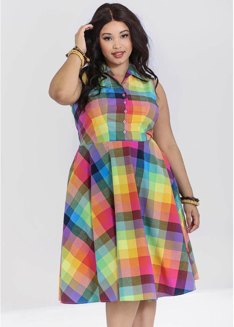 New In Hell Bunny Lucia Rainbow 50's Swing Dress Multi
