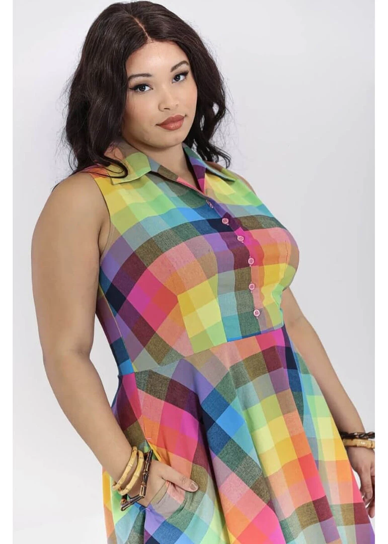 New In Hell Bunny Lucia Rainbow 50's Swing Dress Multi