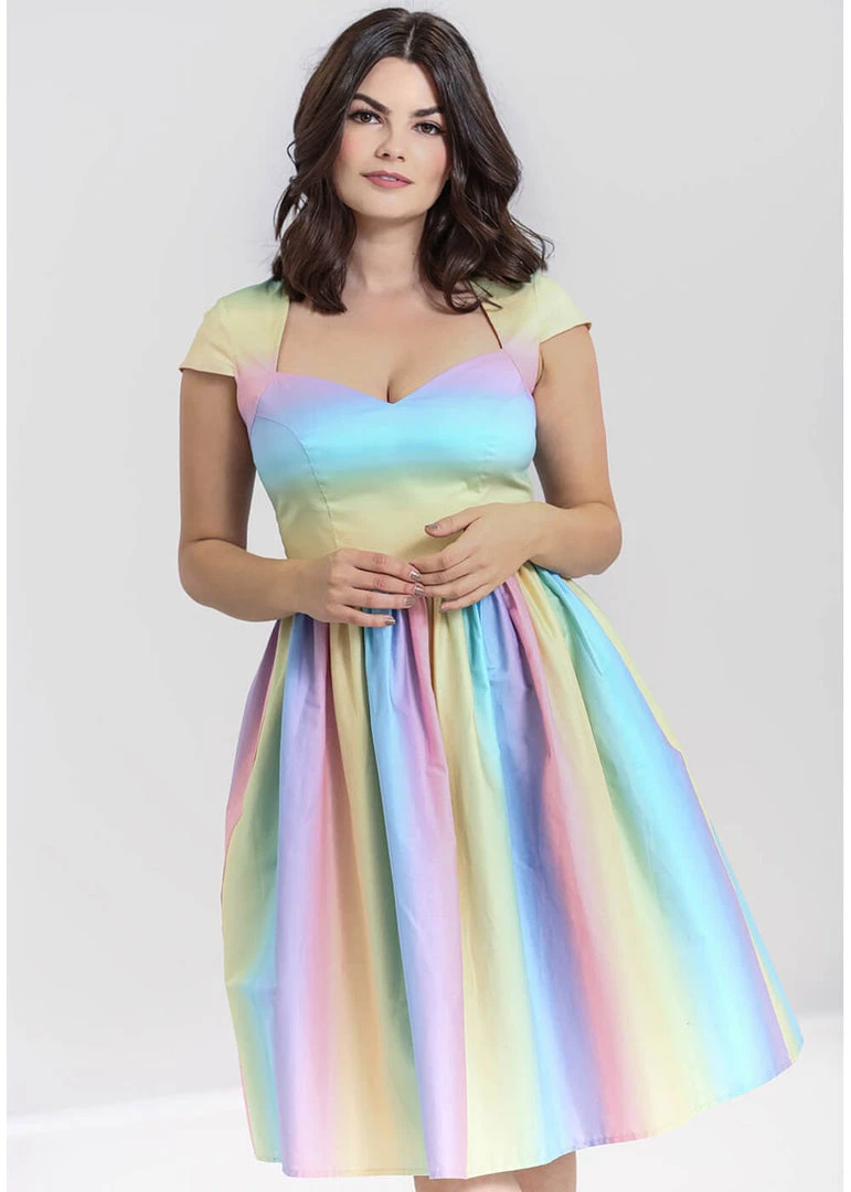 New In Hell Bunny Halo Ombre Rainbow 50's Swing Dress Multi