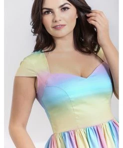 New In Hell Bunny Halo Ombre Rainbow 50's Swing Dress Multi
