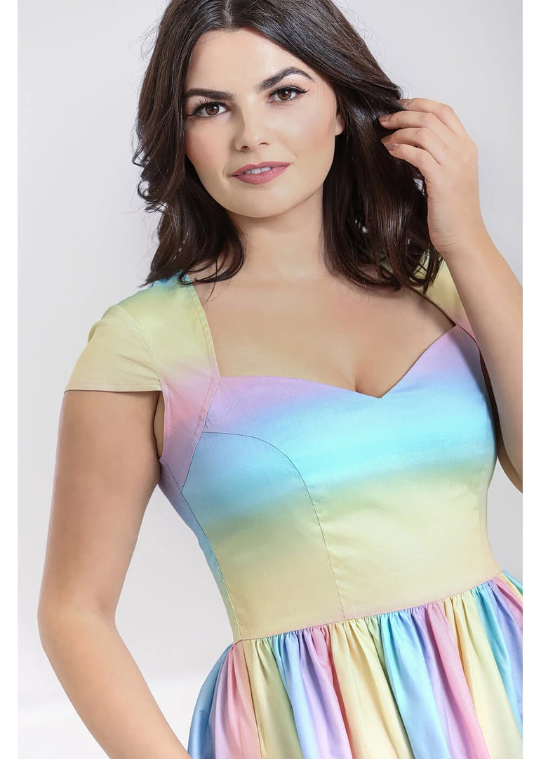 New In Hell Bunny Halo Ombre Rainbow 50's Swing Dress Multi