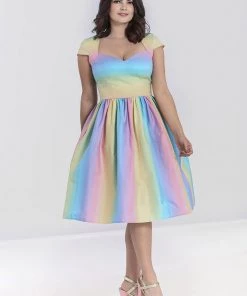 New In Hell Bunny Halo Ombre Rainbow 50's Swing Dress Multi