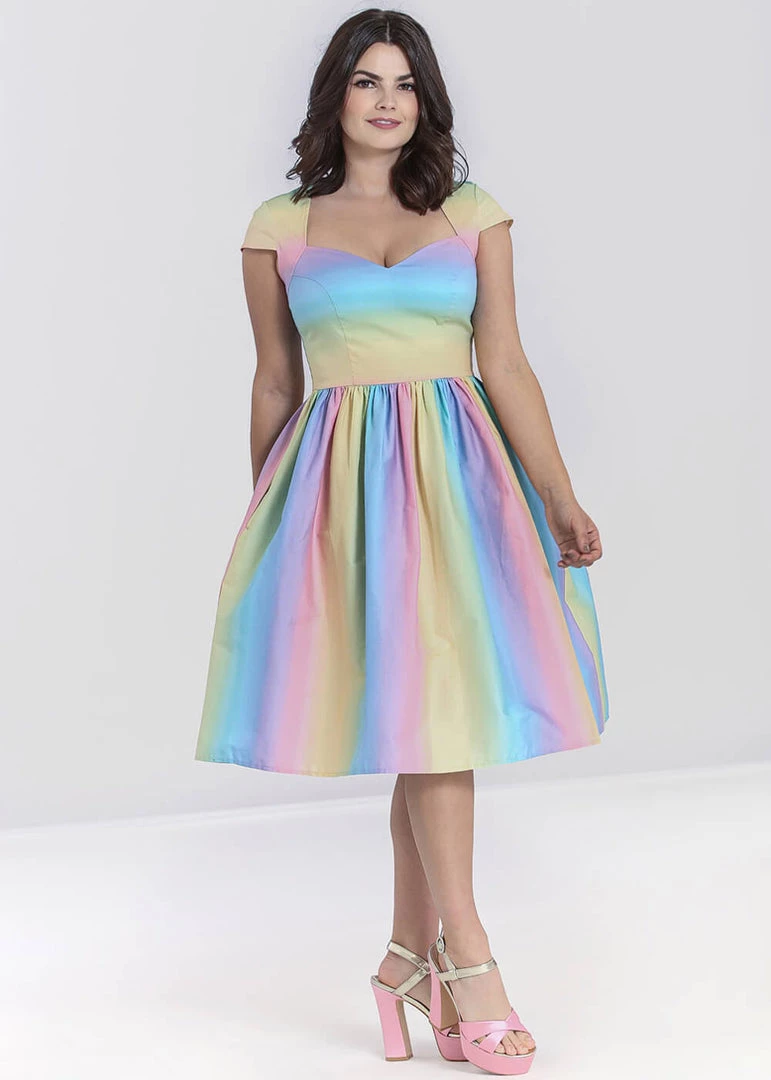 New In Hell Bunny Halo Ombre Rainbow 50's Swing Dress Multi