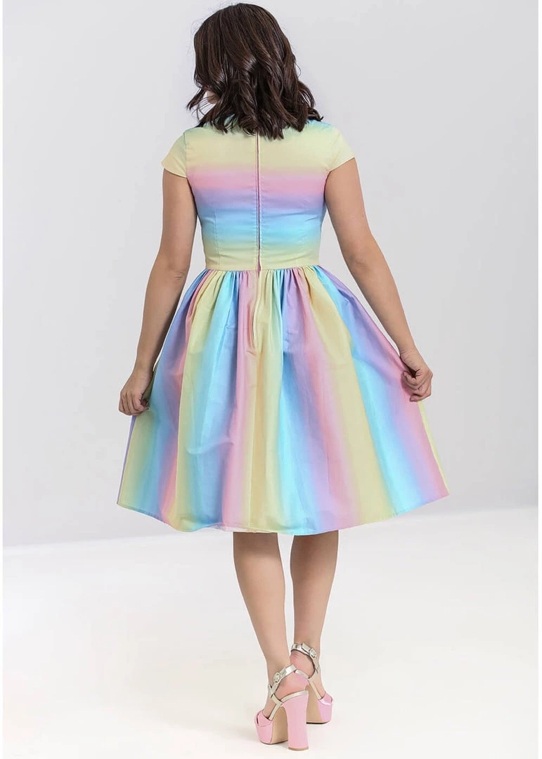 New In Hell Bunny Halo Ombre Rainbow 50's Swing Dress Multi