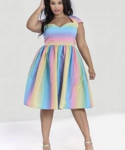 New In Hell Bunny Halo Ombre Rainbow 50's Swing Dress Multi