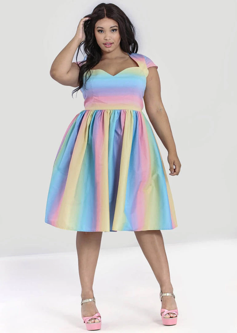 New In Hell Bunny Halo Ombre Rainbow 50's Swing Dress Multi