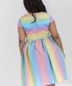 New In Hell Bunny Halo Ombre Rainbow 50's Swing Dress Multi