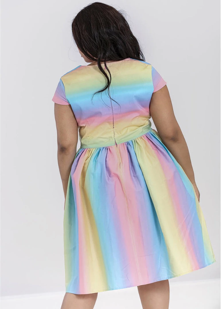 New In Hell Bunny Halo Ombre Rainbow 50's Swing Dress Multi