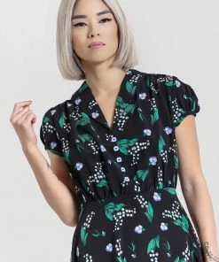 New In Hell Bunny Good Luck 40's Midi Dress Black