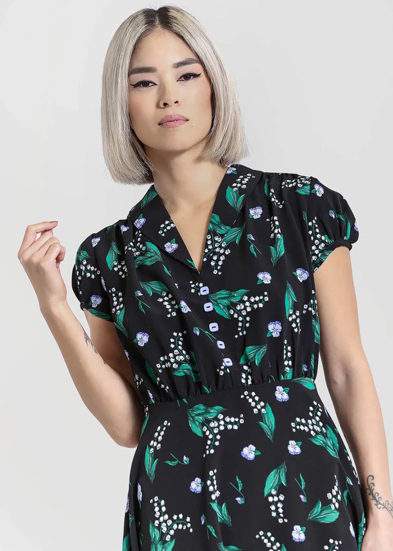 New In Hell Bunny Good Luck 40's Midi Dress Black