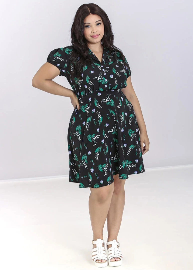 New In Hell Bunny Good Luck 40's Midi Dress Black