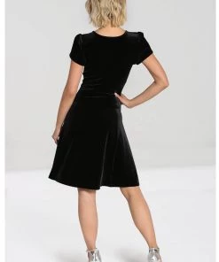 Hell Bunny Morticia Spiderweb Velvet 40's Dress Black