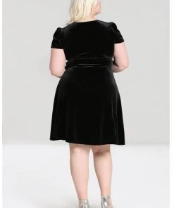 Hell Bunny Morticia Spiderweb Velvet 40's Dress Black