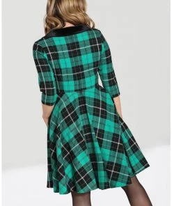 New In Hell Bunny Beryl Tartan 50's Swing Mid Dress Green