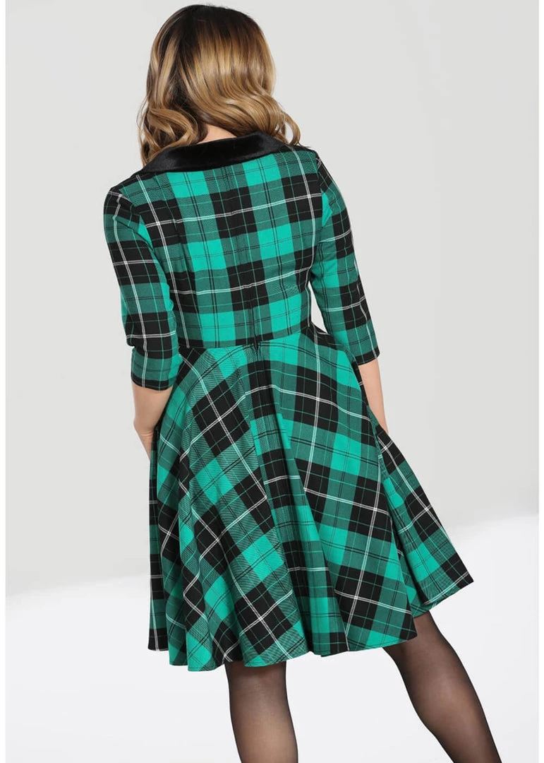 New In Hell Bunny Beryl Tartan 50's Swing Mid Dress Green