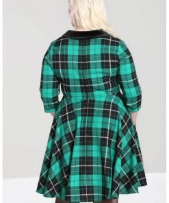 New In Hell Bunny Beryl Tartan 50's Swing Mid Dress Green