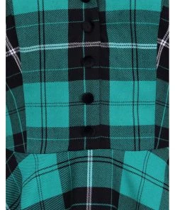 New In Hell Bunny Beryl Tartan 50's Swing Mid Dress Green