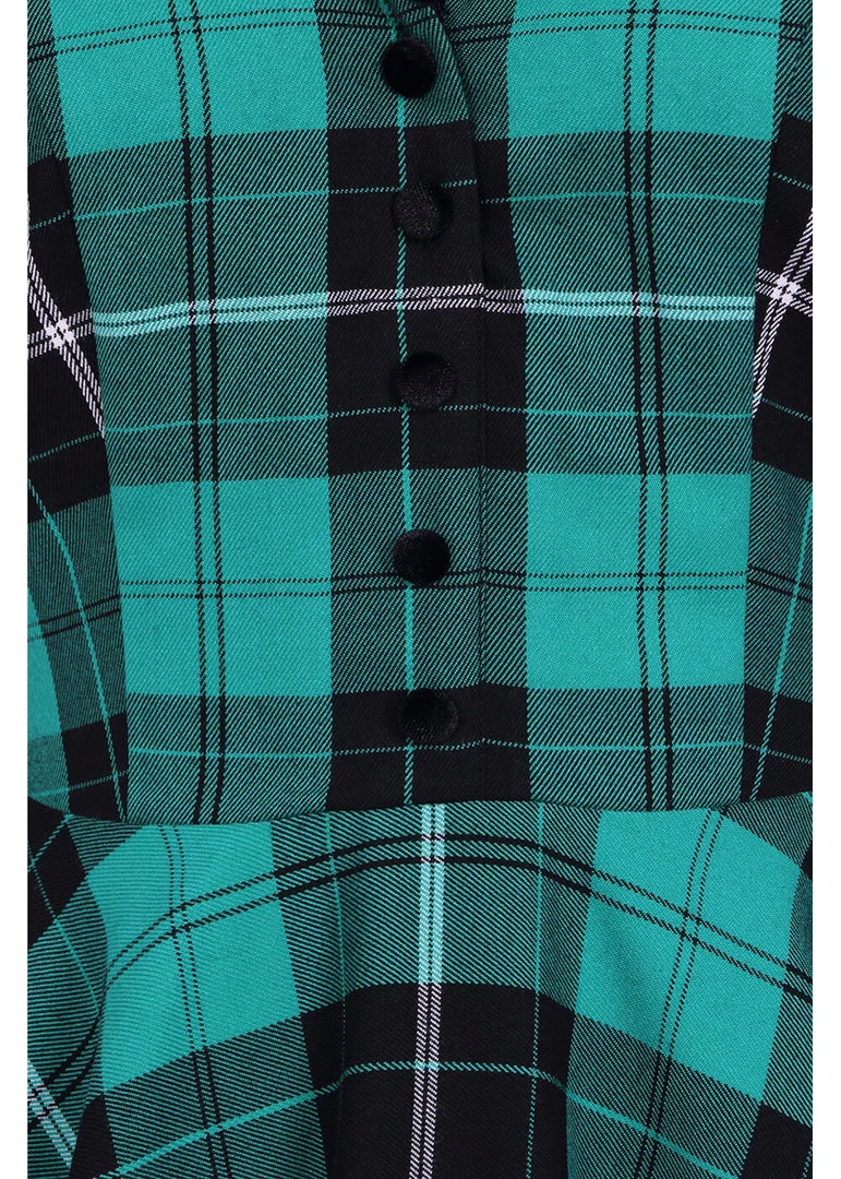 New In Hell Bunny Beryl Tartan 50's Swing Mid Dress Green