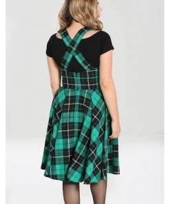 Hell Bunny Beryl Tartan 40's Pinafore Swing Dress Green