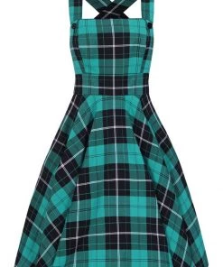 Hell Bunny Beryl Tartan 40's Pinafore Swing Dress Green