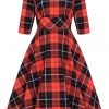 Hell Bunny Clementine Tartan 50's Swing Dress Orange New In