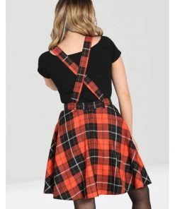 Hell Bunny Clementine Tartan 40's Pinafore Swing Dress Orange