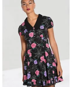 New In Hell Bunny Eloise Spiderweb 60's Mini Dress Black