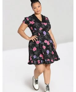 New In Hell Bunny Eloise Spiderweb 60's Mini Dress Black