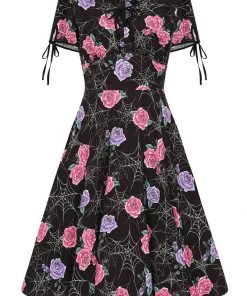 Hell Bunny Eloise Spiderweb 40's Mid Dress Black
