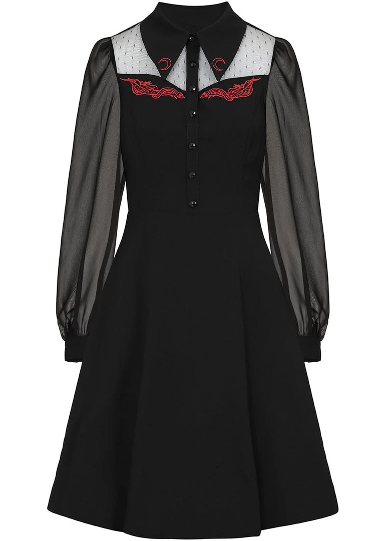 New In Hell Bunny Tallulah Snake Moon 40's Mid Dress Black