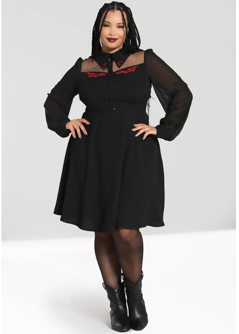 New In Hell Bunny Tallulah Snake Moon 40's Mid Dress Black