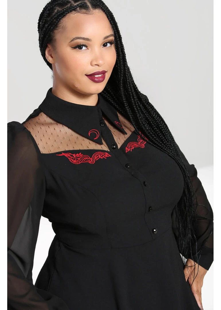 New In Hell Bunny Tallulah Snake Moon 40's Mid Dress Black