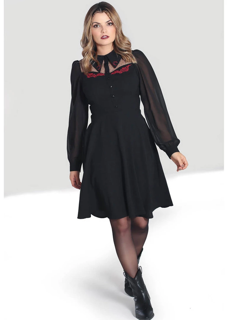 New In Hell Bunny Tallulah Snake Moon 40's Mid Dress Black