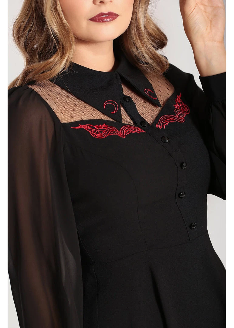 New In Hell Bunny Tallulah Snake Moon 40's Mid Dress Black