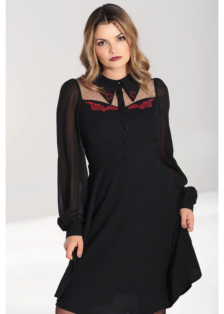 New In Hell Bunny Tallulah Snake Moon 40's Mid Dress Black