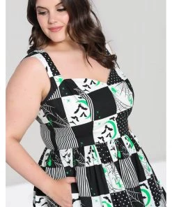 New In Hell Bunny Annie Bats 50's Swing Dress Black White