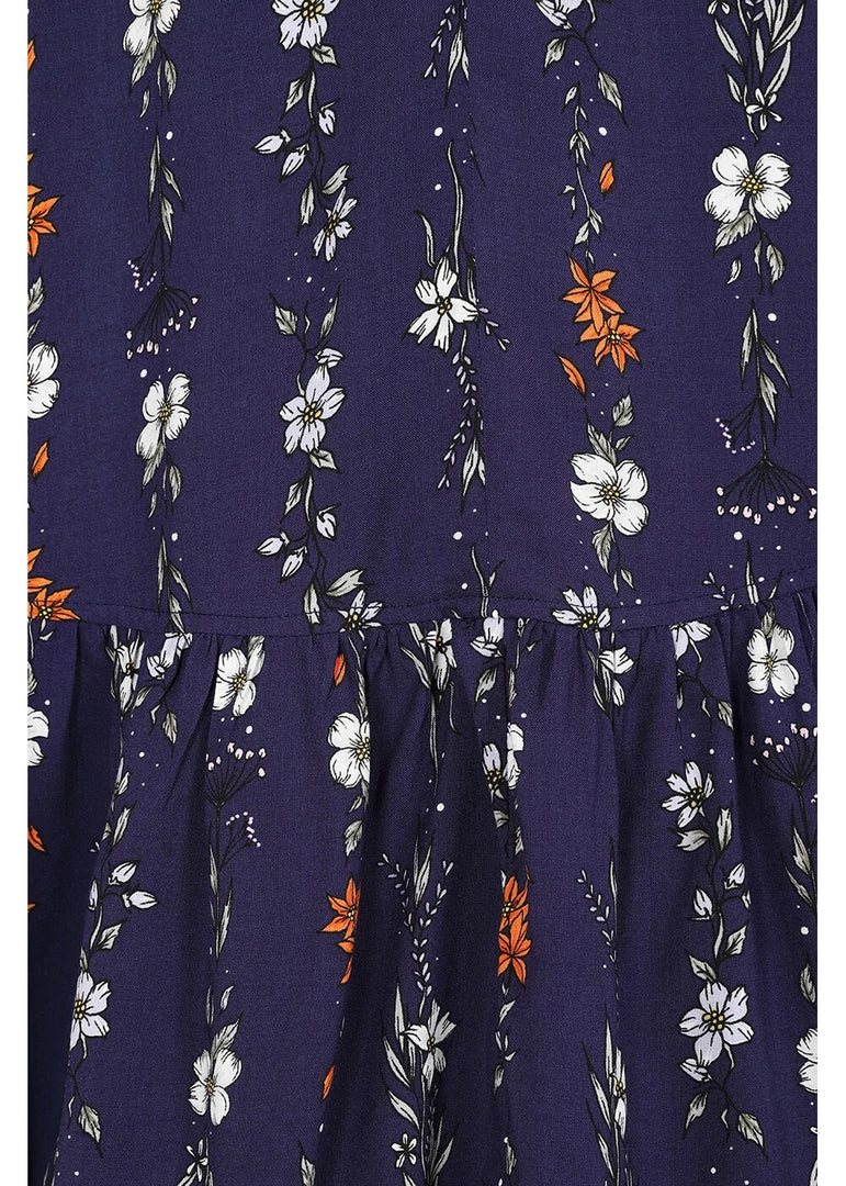 New In Hell Bunny Asta Floral 70's Maxi Dress Blue